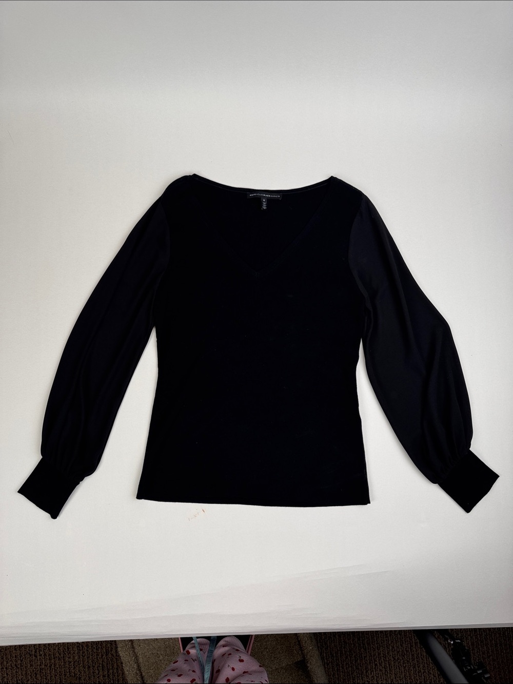 White House Black Market Black V-Neck Long Sleeve Top